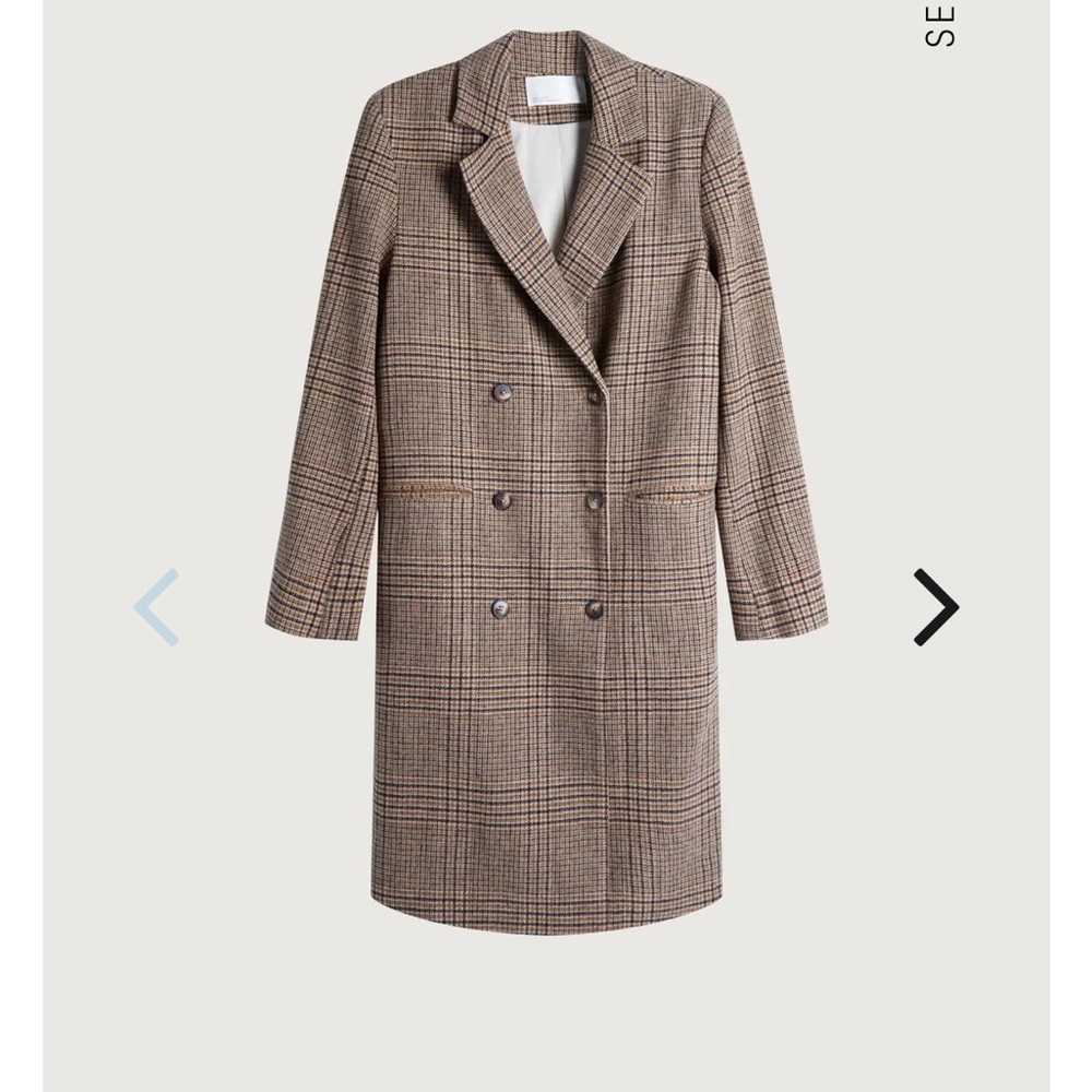 NWT OAK + FORT Wool Blend Double-Breasted Coat Size XS Brown Plaid